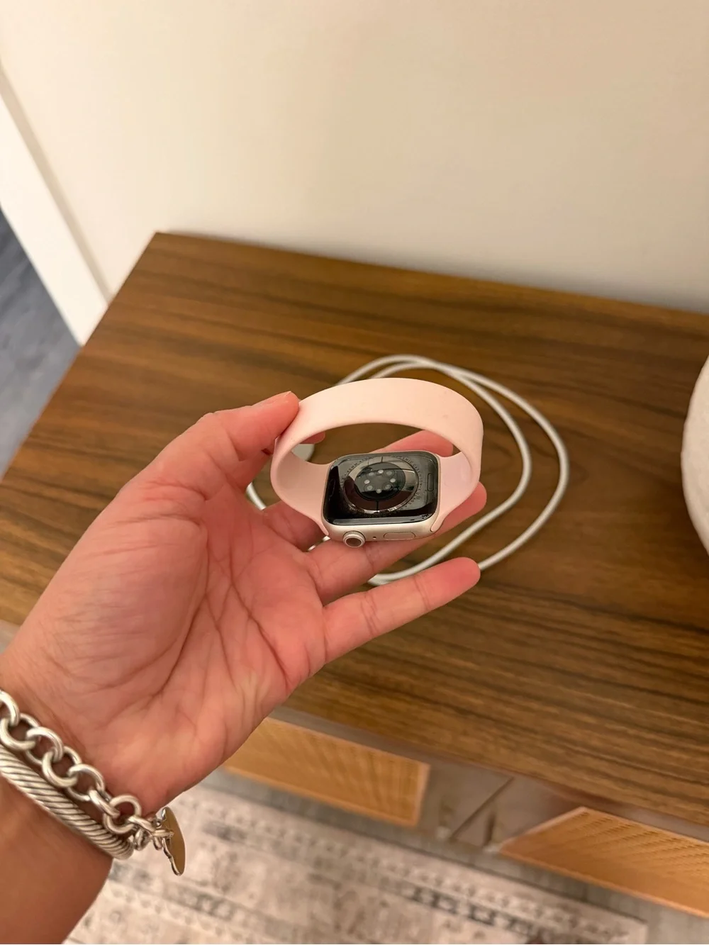 Apple Watch with Light Pink Silicone Band Series 8 45 MM
